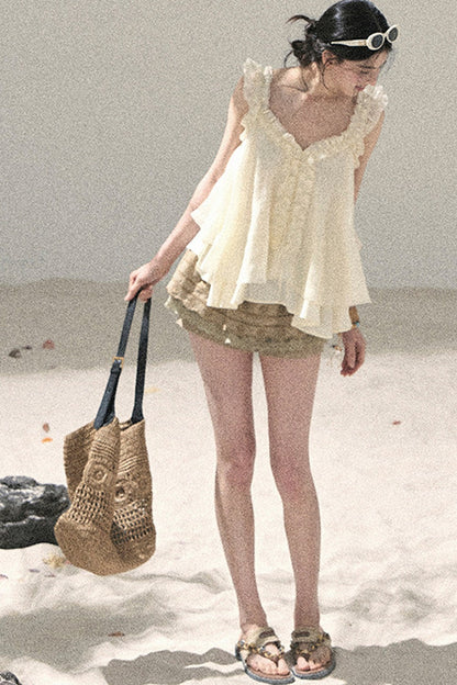 French Ruffled V-Neck Blouse
