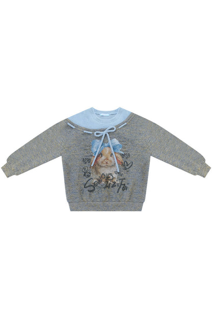 Rabbit Print Bow Knit Sweater