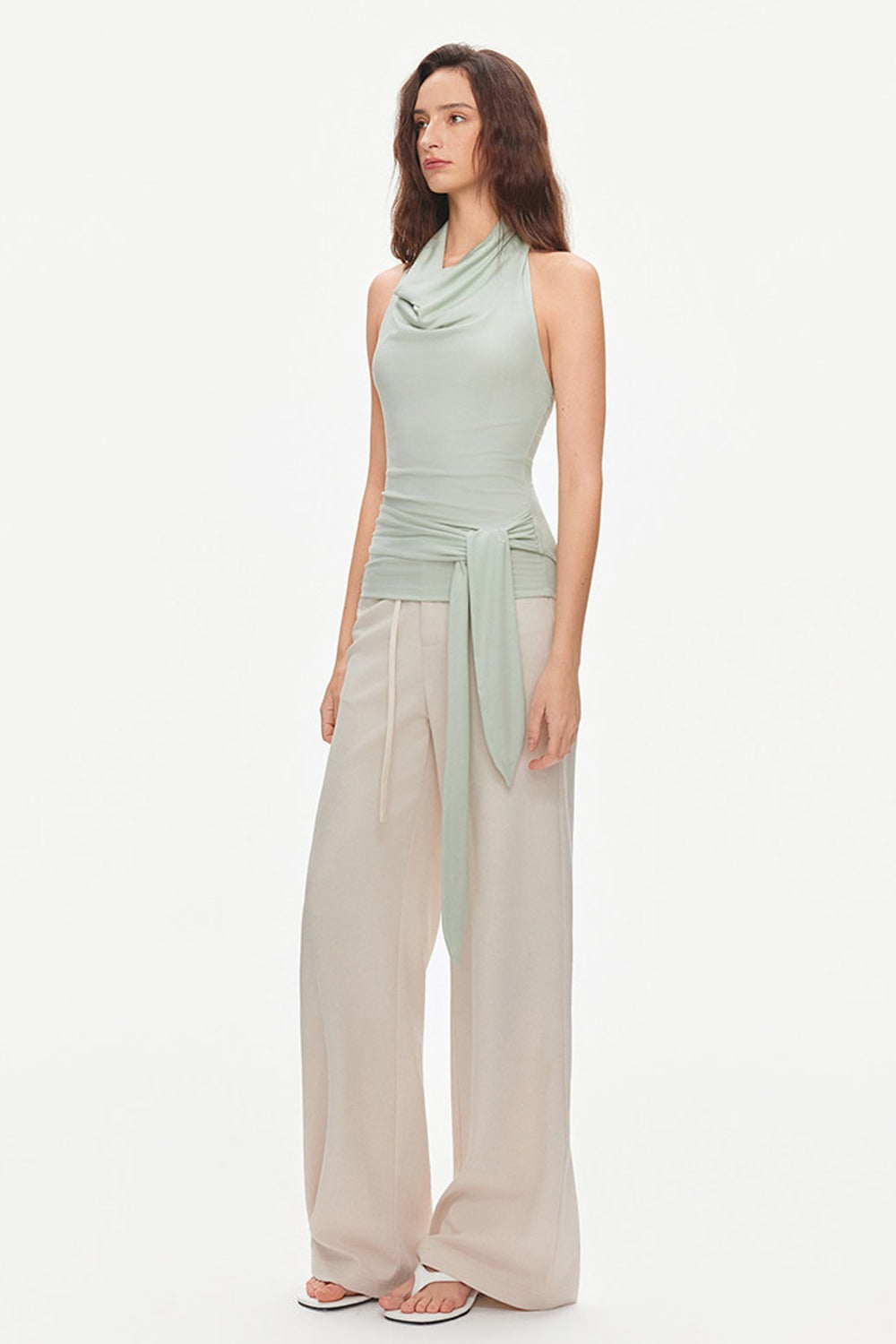 Lyocell Halter Neck Sleeveless Tie Waist Top