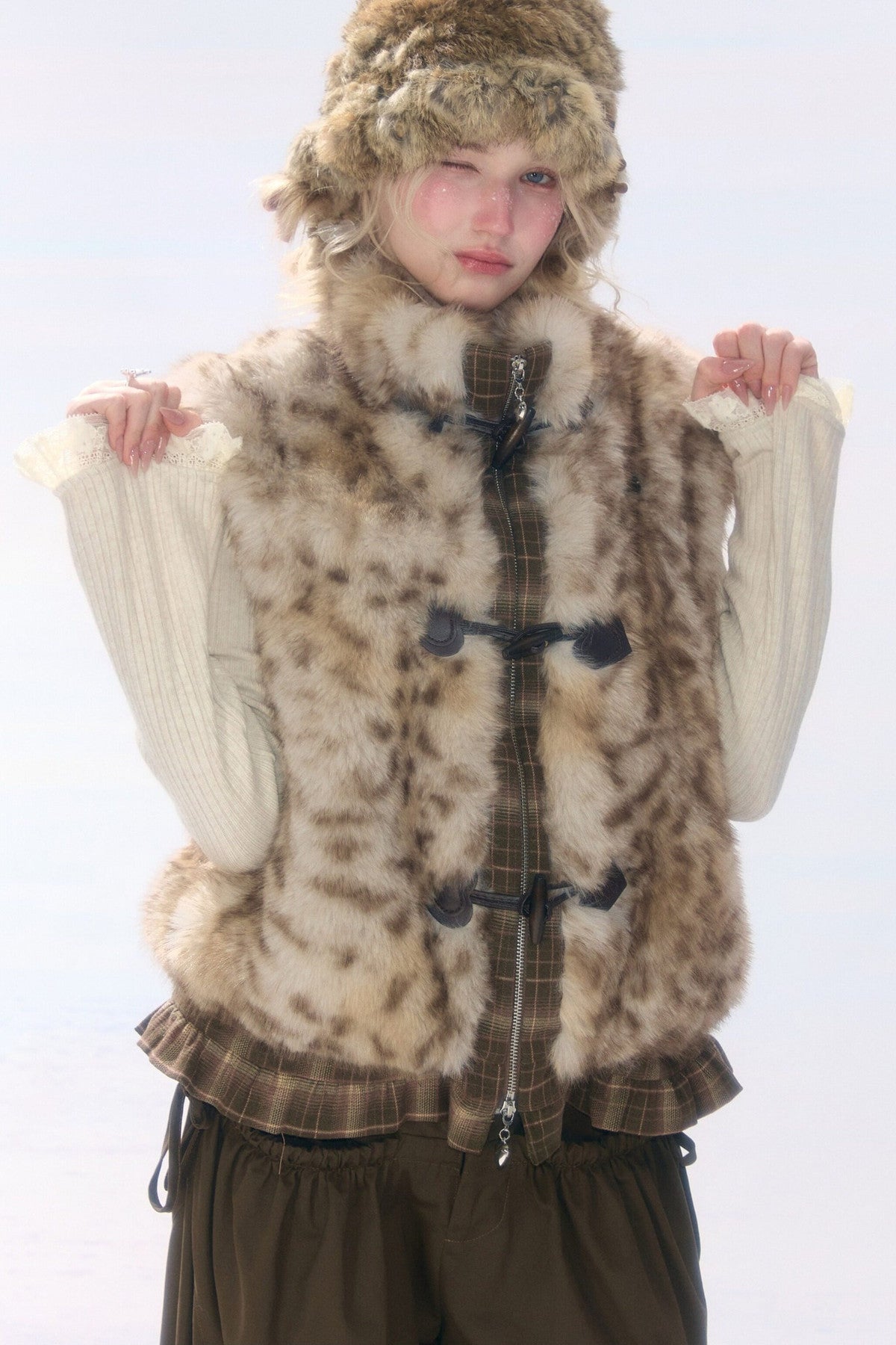 Plaid Leopard Horn Button Vest