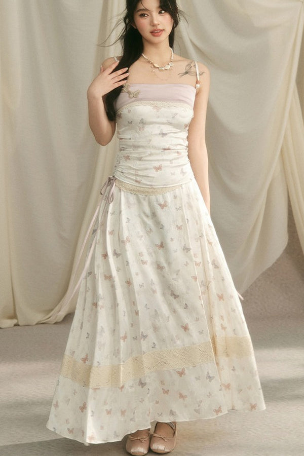 Butterfly Embroidered Cami, Mamian Skirt and Top Set-Up