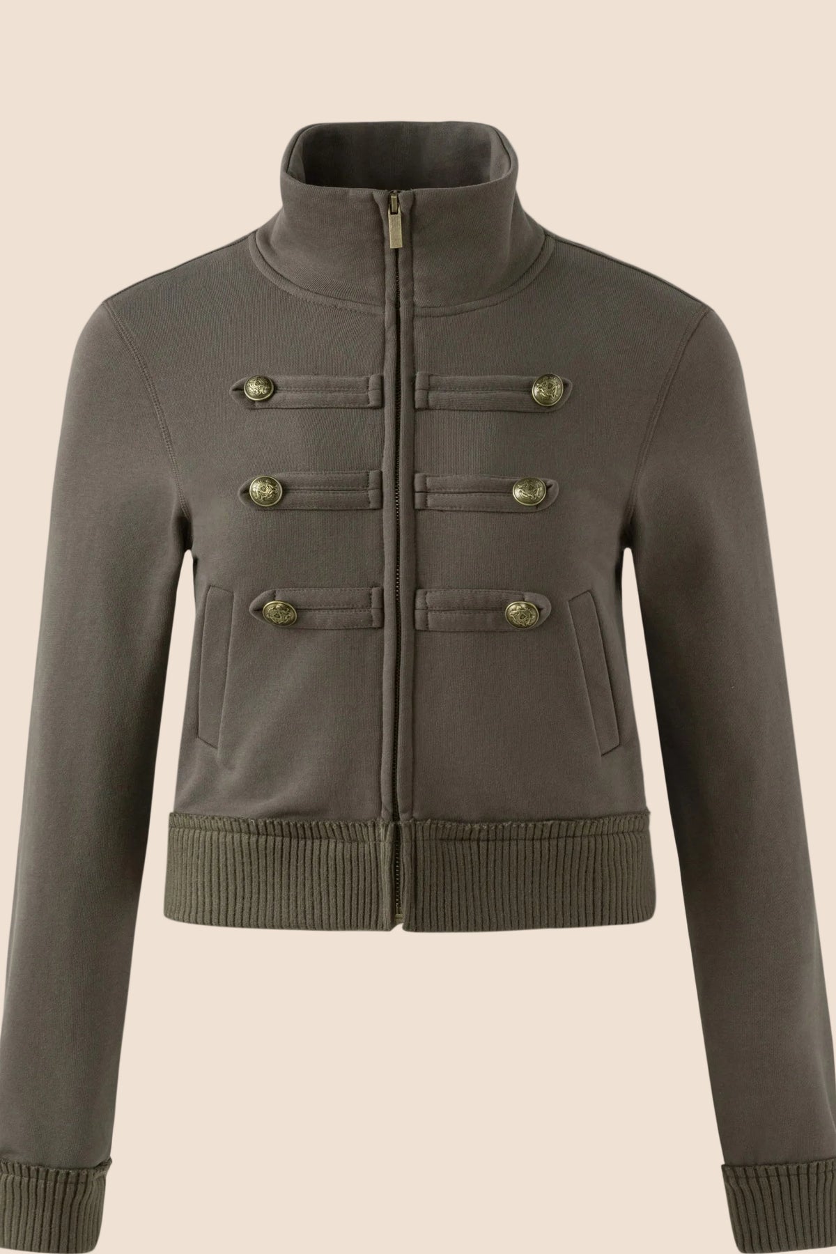 Short Napoleon Style Stand Collar Cardigan