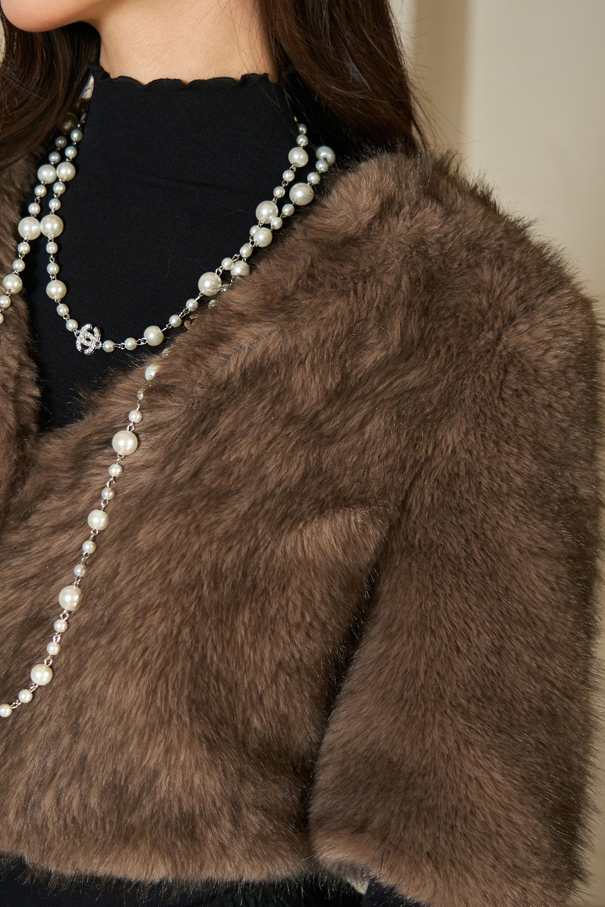 Brown Eco-Fur V-Neck Cape
