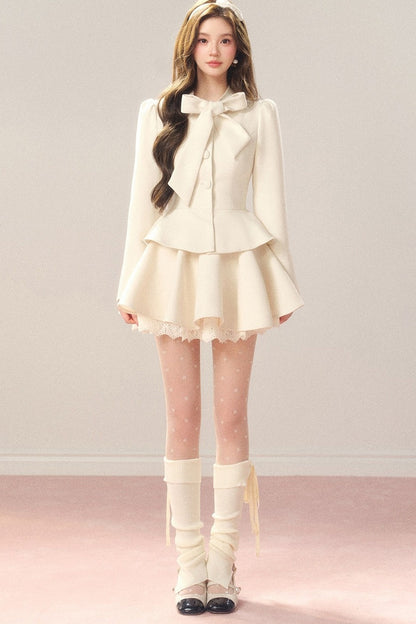 French Hepburn Style Imitation Wool Top and Skirt Set-Up