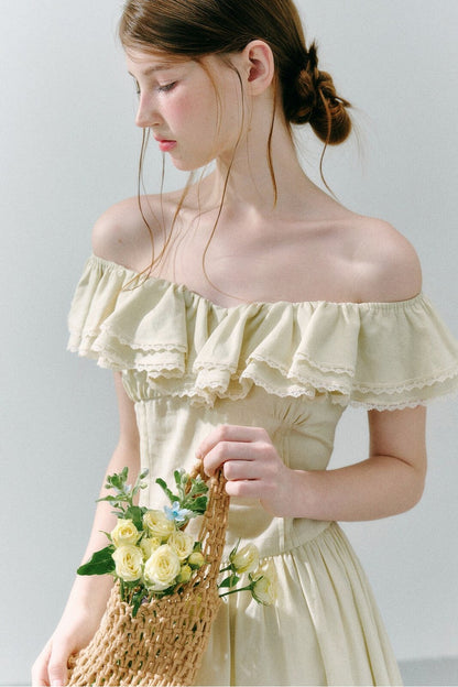 Long Green Linen Blend Dress