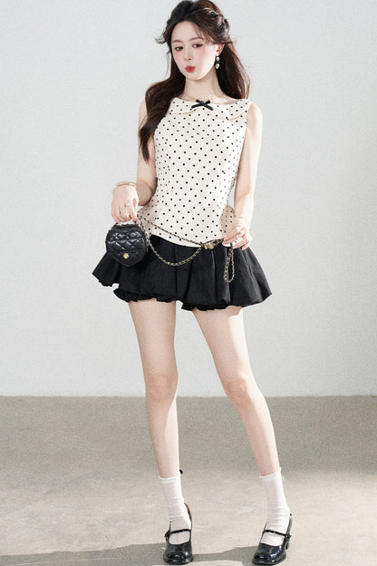 Collar Polka Dot Sleeveless Top