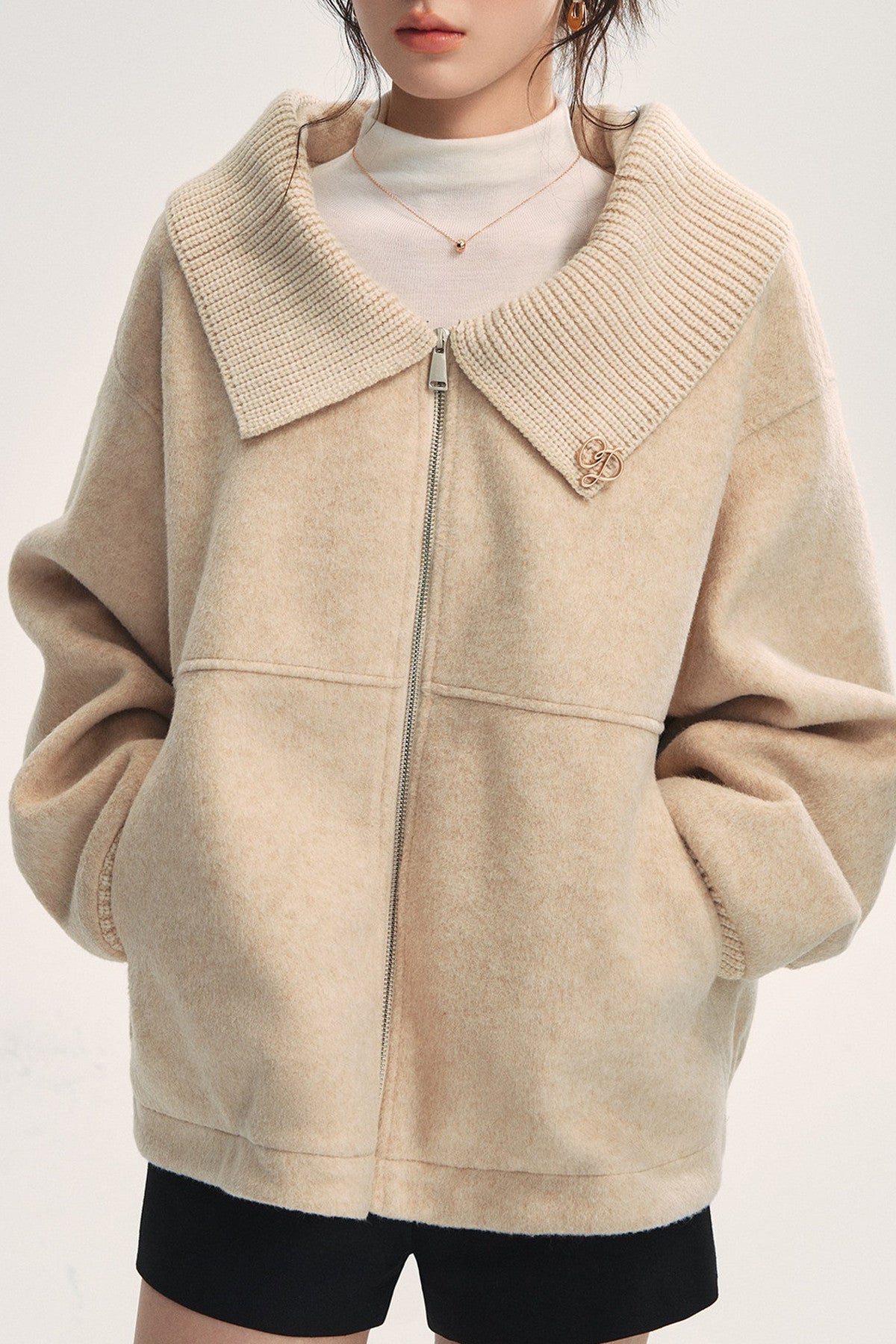 Knitted Large Lapel Patchwork Woolen Jacket