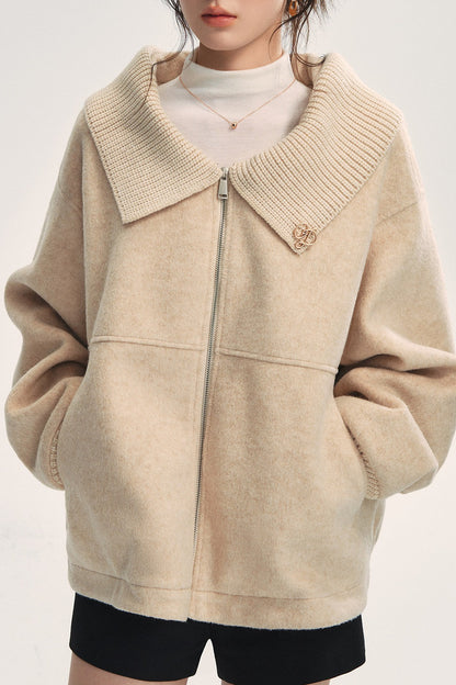 Knitted Large Lapel Patchwork Woolen Jacket