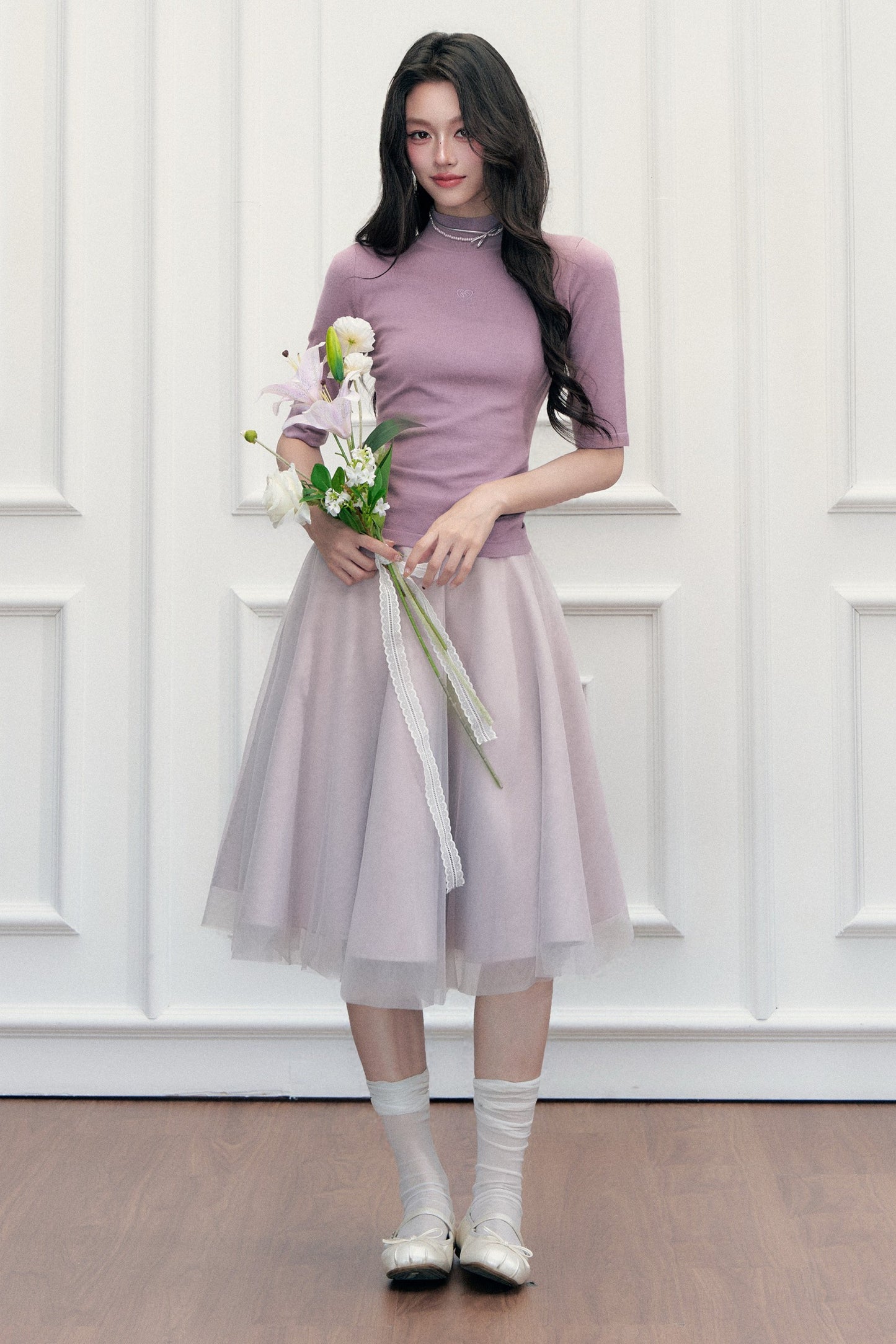 High-Waisted Puffy A-Line Mesh Skirt