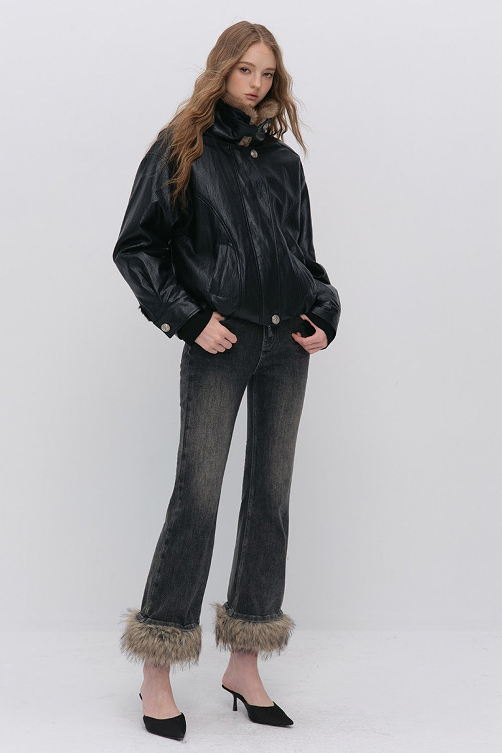 Detachable Frayed Hem Washed Flared Jeans