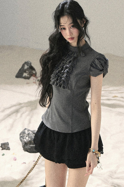 French Ruffle Puff Sleeve Top
