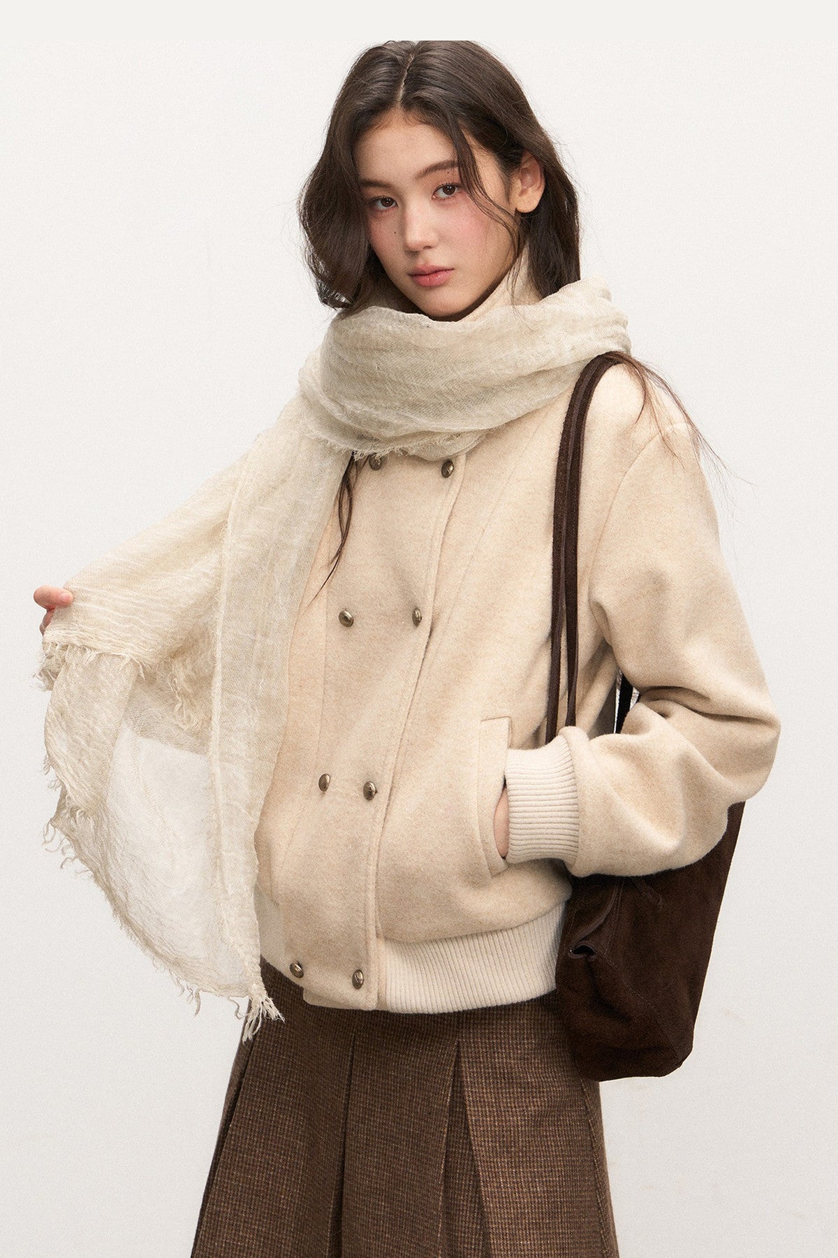 Double-Breasted Wool Jacket and Skirt Set-Up
