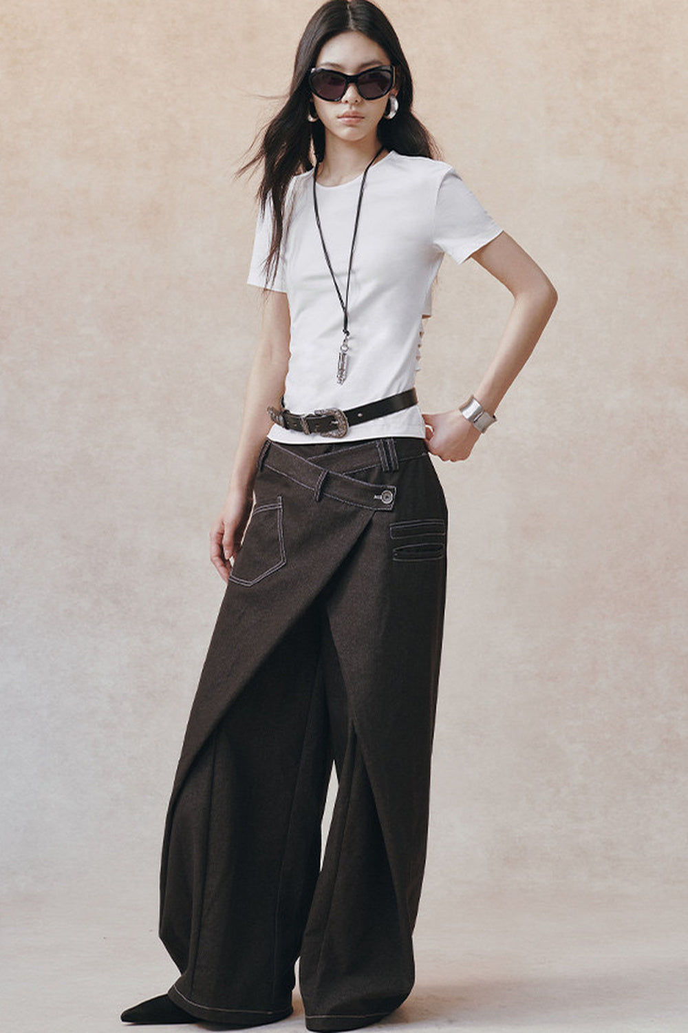 Backless Pleated Hollow-Out Short-Sleeve T-Shirt
