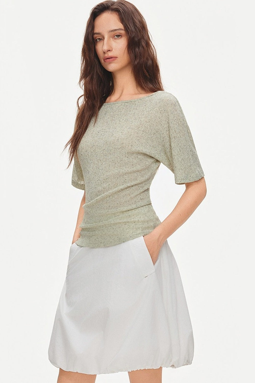 Raglan-Fledermausärmel-Strickoberteil