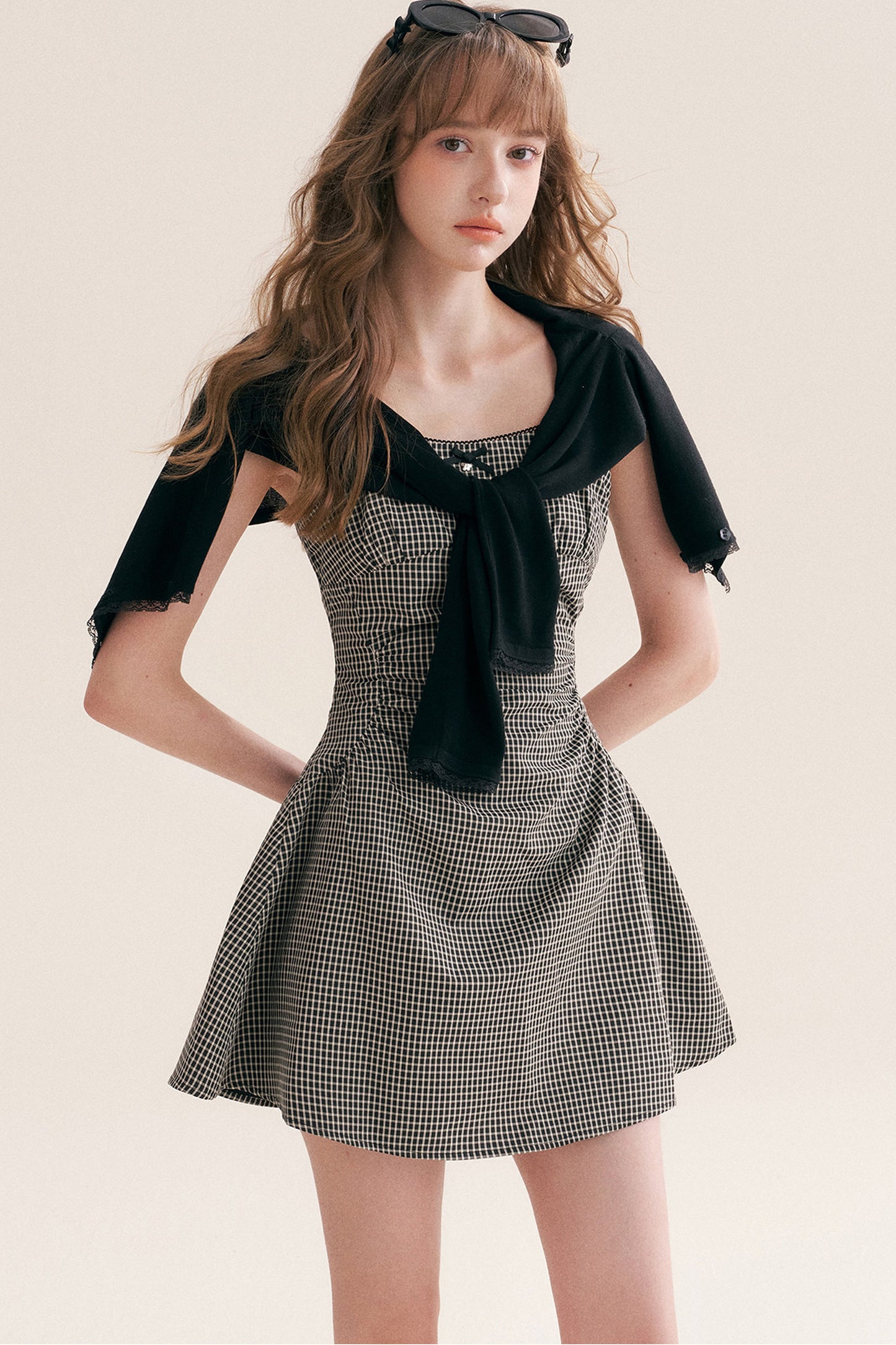 Black White Check Dress and Cardigan Set-Up