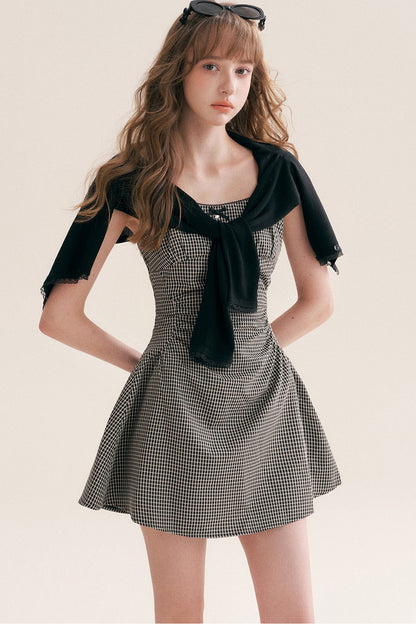 Black White Check Dress and Cardigan Set-Up