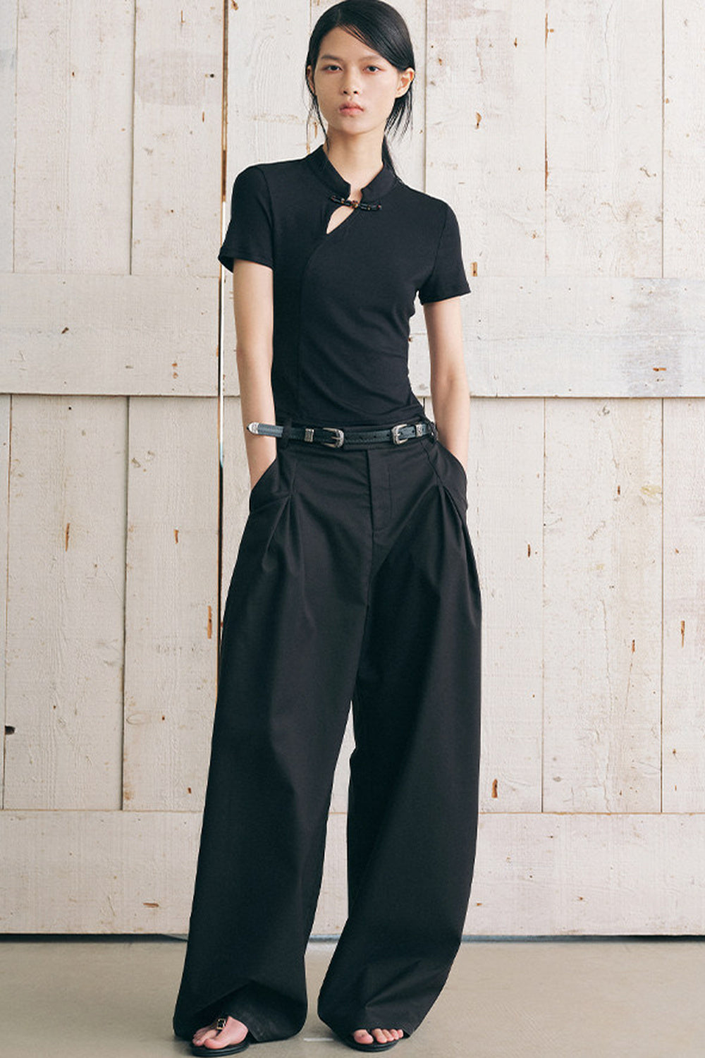 New Chinese Style Diagonal Closure Short Sleeve Top