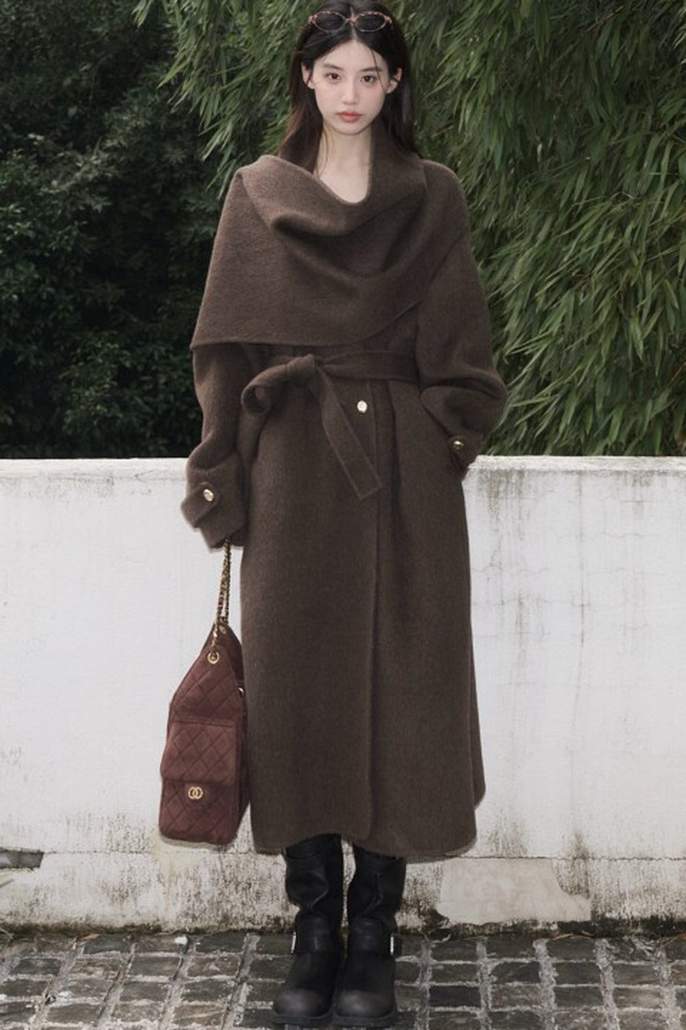 Double-Sided Wool Scarf Collar Coat