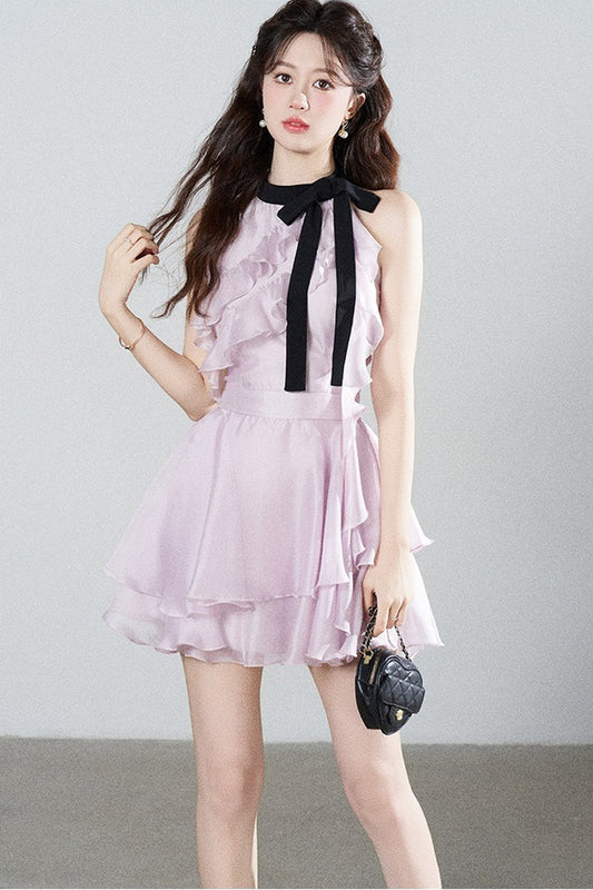 Ruffled Purple Chiffon Dress