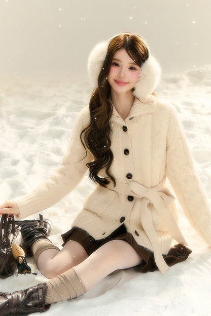 Waist-Cinching Cable Knit Sweater Cardigan