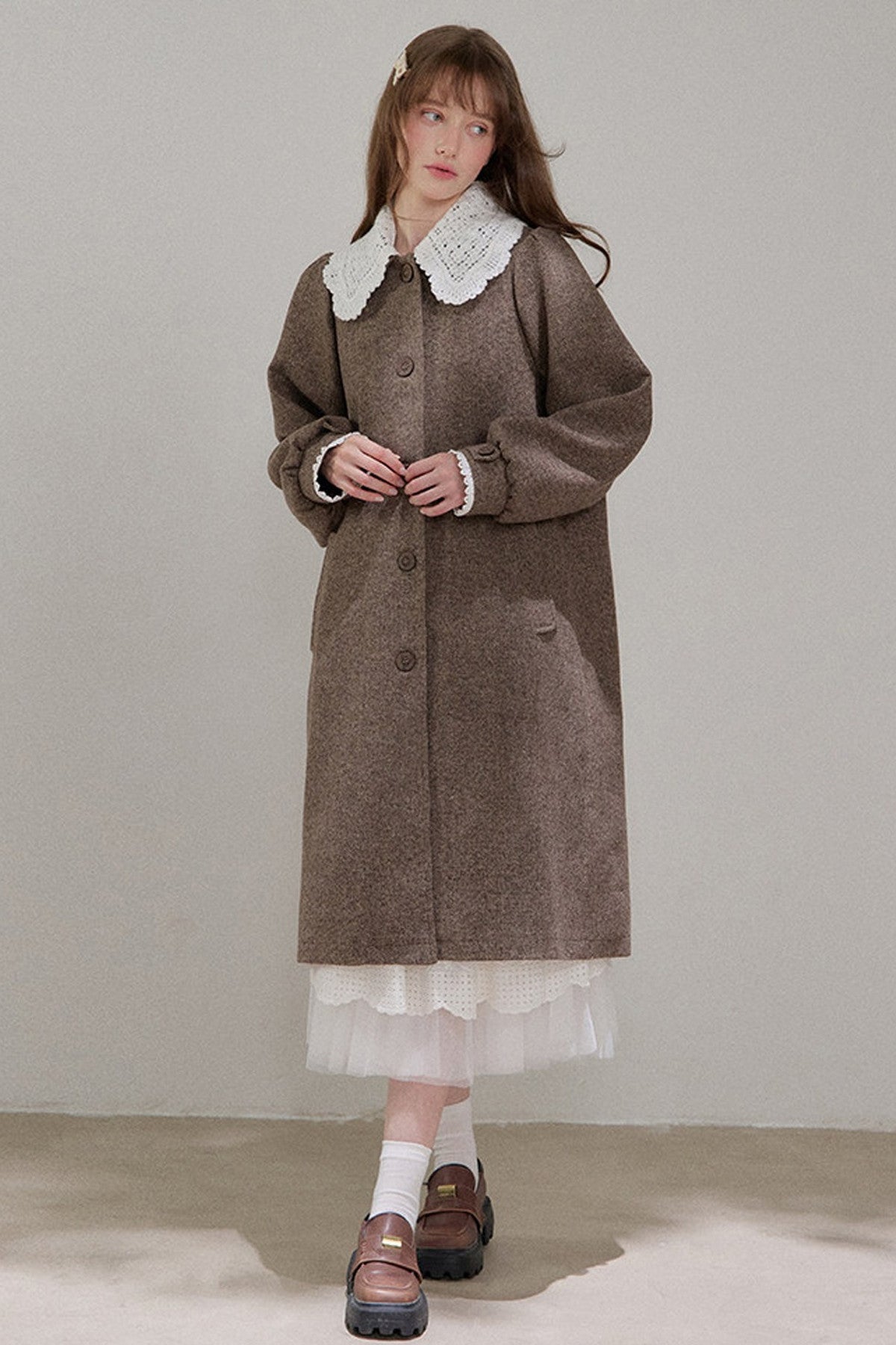Brown Doll Collar Wool Coat