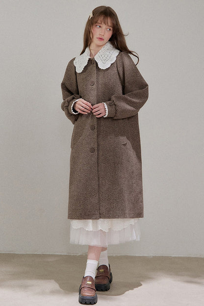 Brown Doll Collar Wool Coat