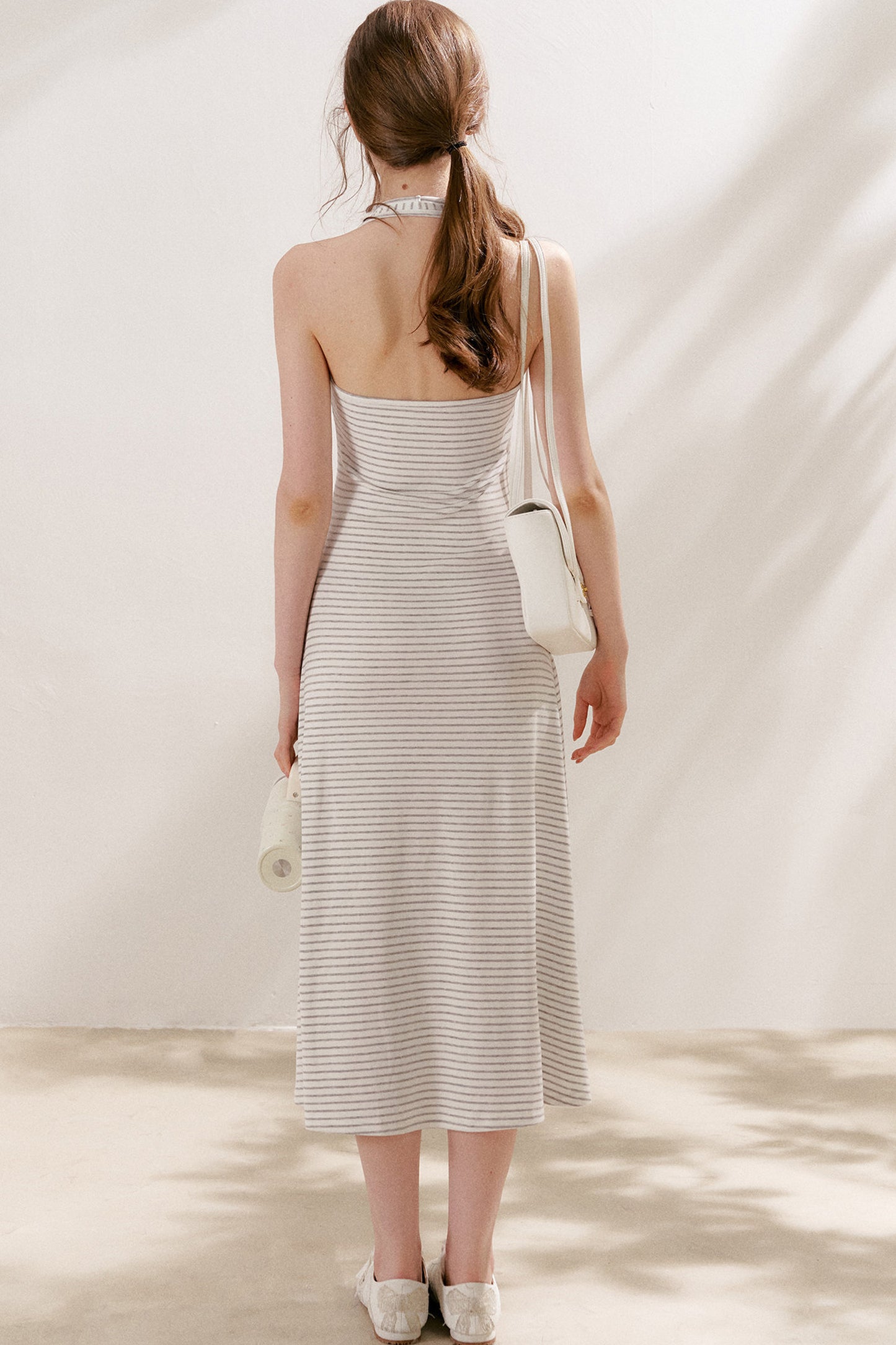 Vestido maxi de cuello halter a rayas