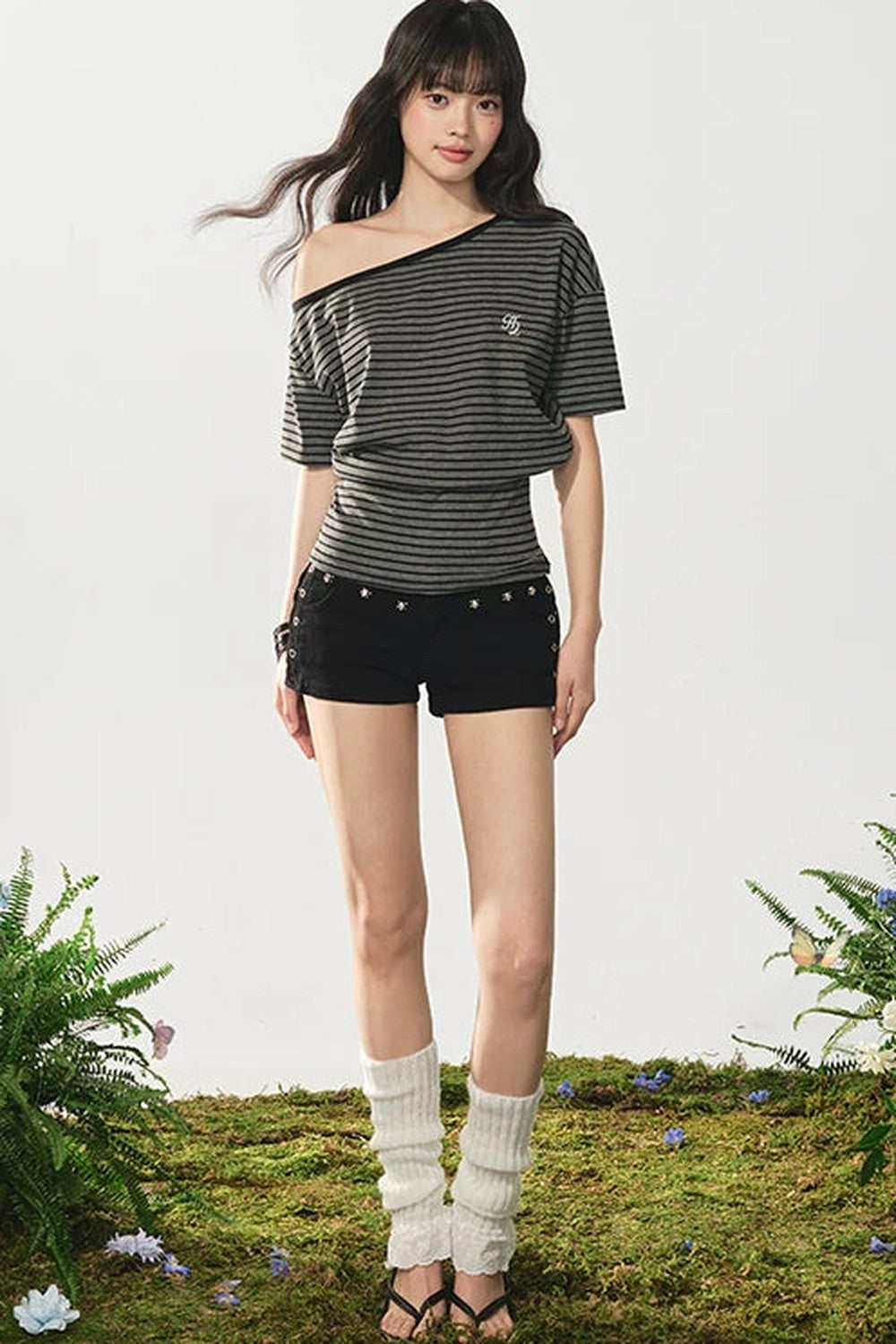 Off-Shoulder Vintage Striped Top