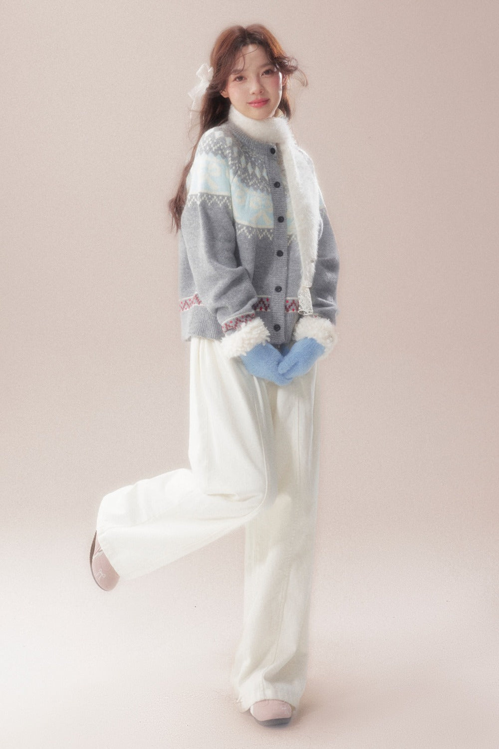 Bowknot Fair Isle Sweater Cardigan