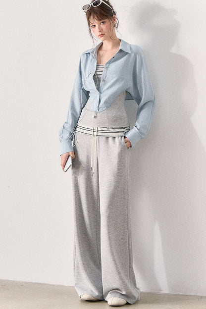Relaxed Knit Wide Leg Pants and Shirt Set