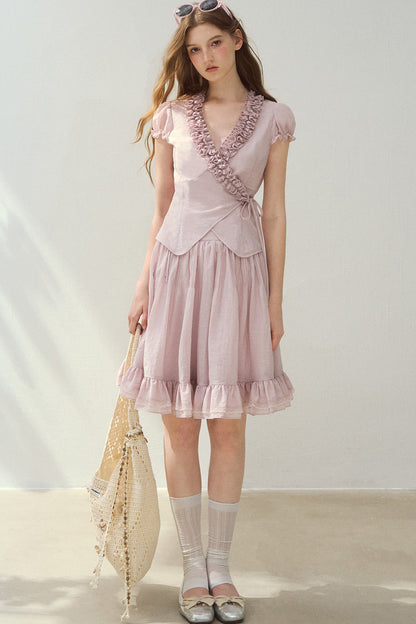 Ruffle Wrap Top and Tiered Skirt Set