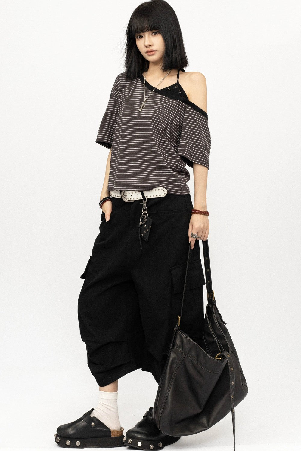 Top a righe color-block con spalle scoperte