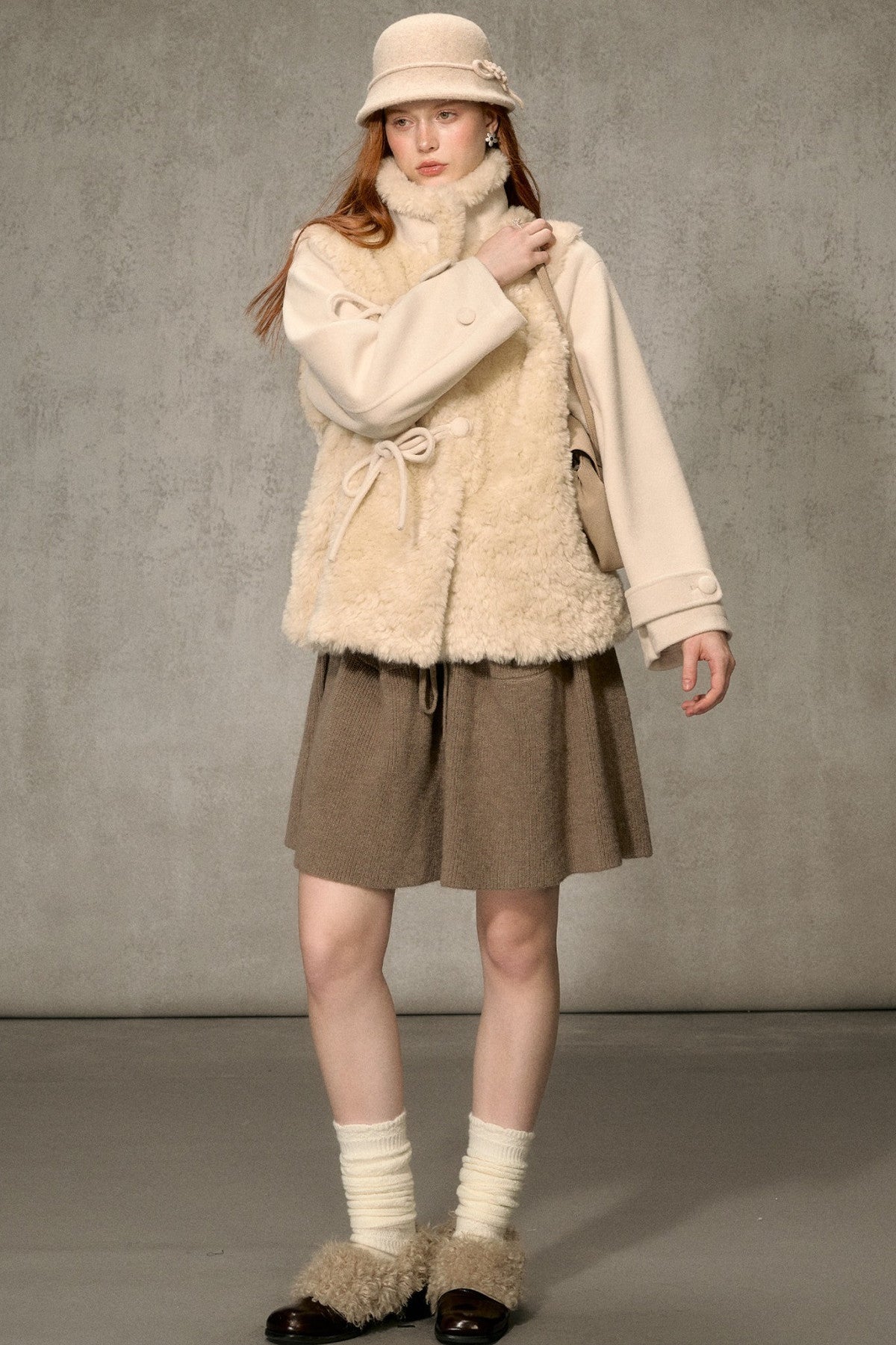 Flower Tea Layered-Look Woolen Furry Top