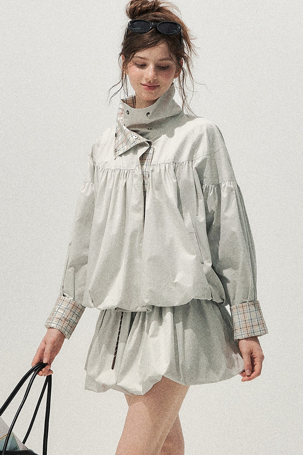Plaid Trench Coat and Skirt Set-Up