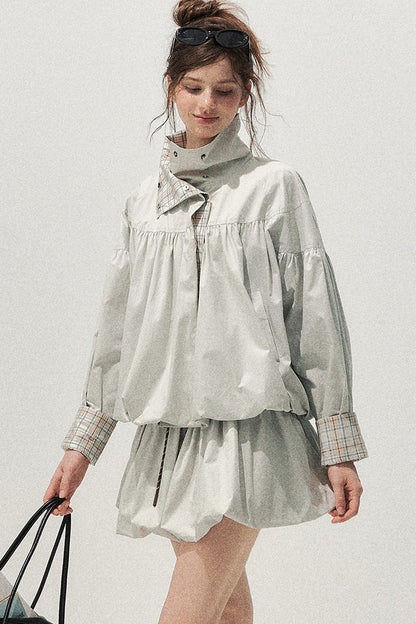 Plaid Trench Coat and Skirt Set-Up