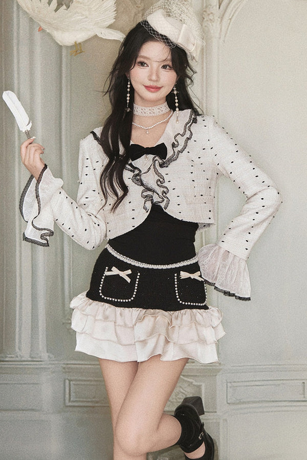 Polka Dot Ruffle Jacket and Skirt Set-Up