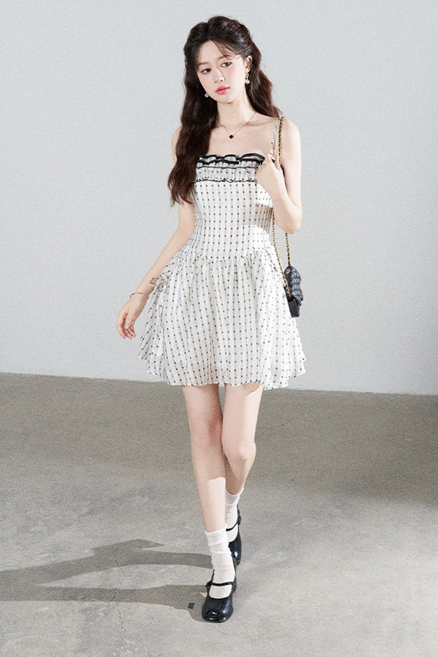 Petite Ruffled Plaid Chiffon Camisole Dress Set-Up