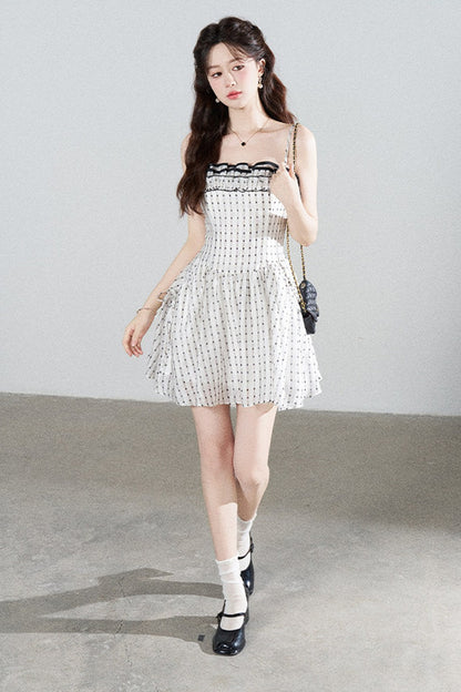 Petite Ruffled Plaid Chiffon Camisole Dress Set-Up