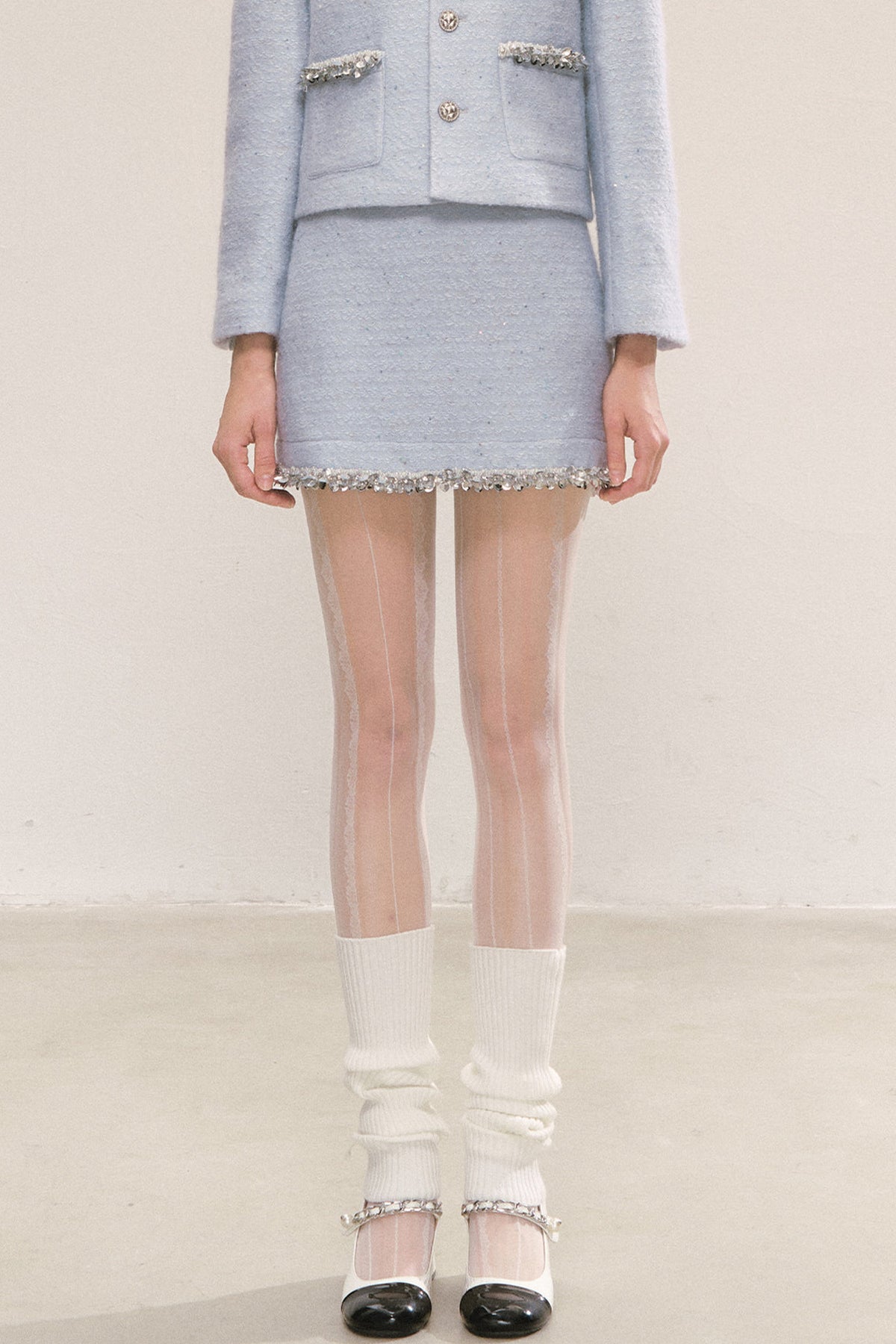 Blue Sequin Tweed Coat and Skirt Set-Up
