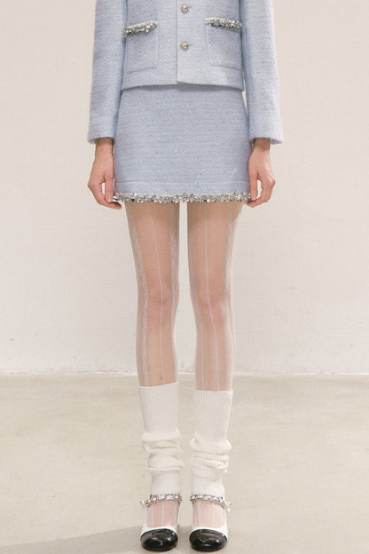 Blue Sequin Tweed Coat and Skirt Set-Up