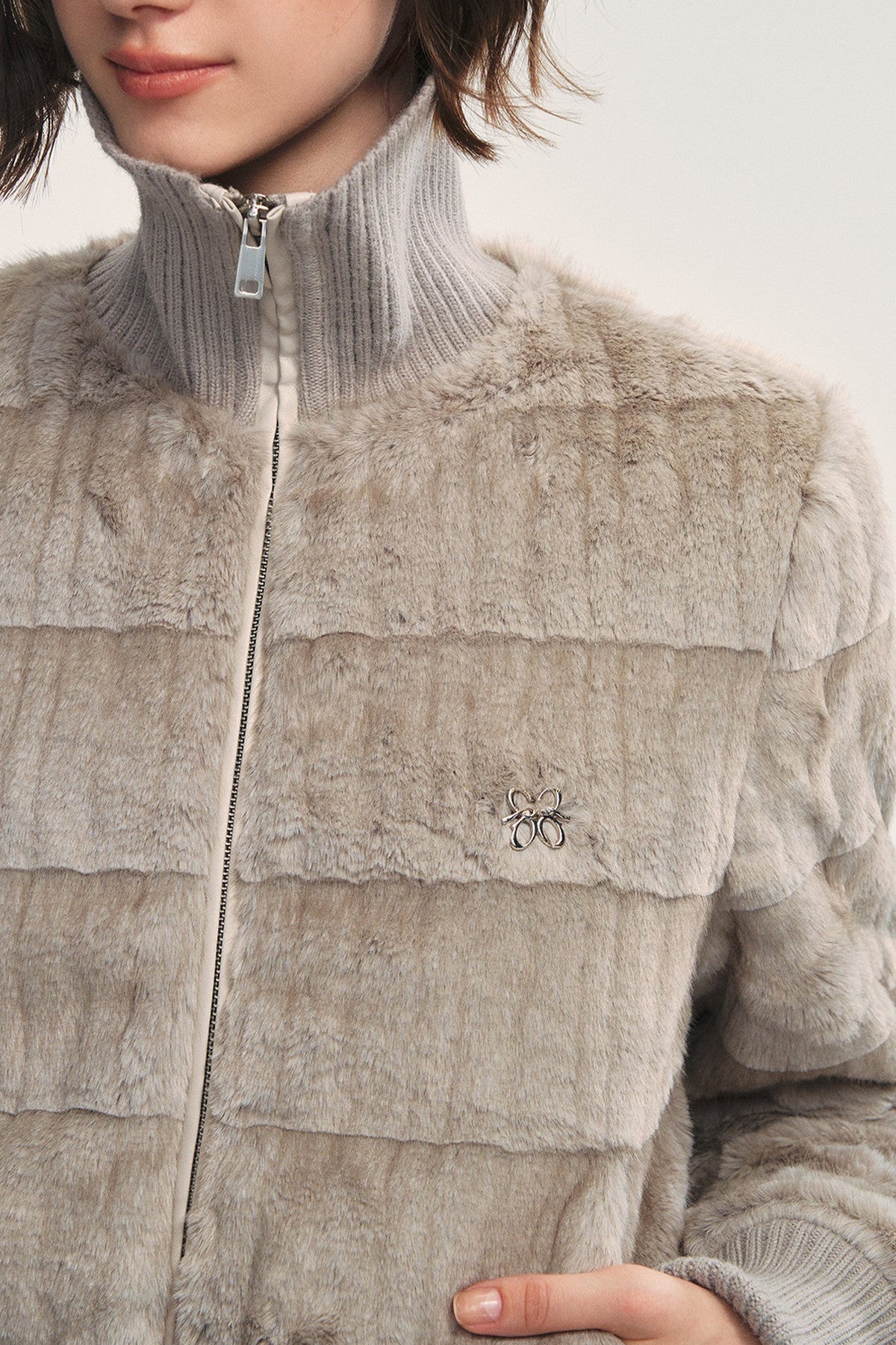 Stand Collar Eco-Friendly Fur Jacket