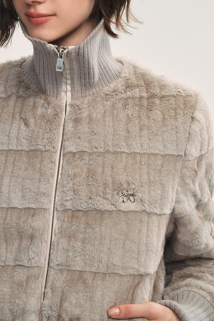 Stand Collar Eco-Friendly Fur Jacket