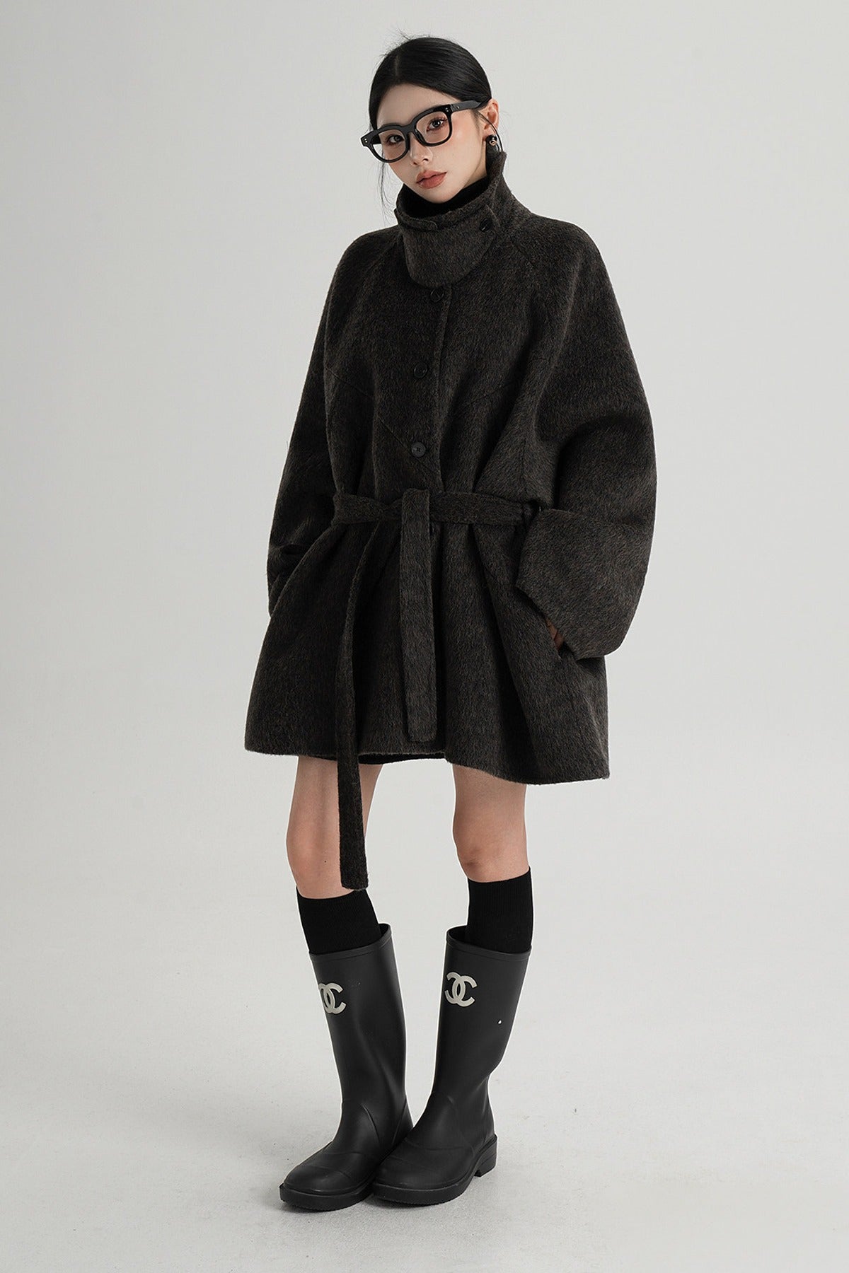 Mid-Length Armor Collar Wool Coat