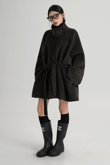 Mid-Length Armor Collar Wool Coat