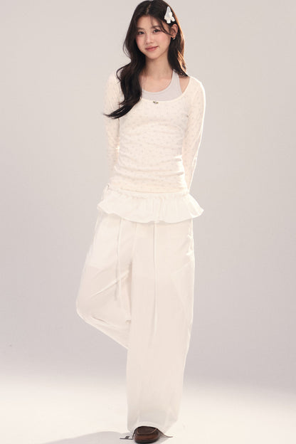 Large U-Neck Floral Long-Sleeve Base T-Shirt Set-Up