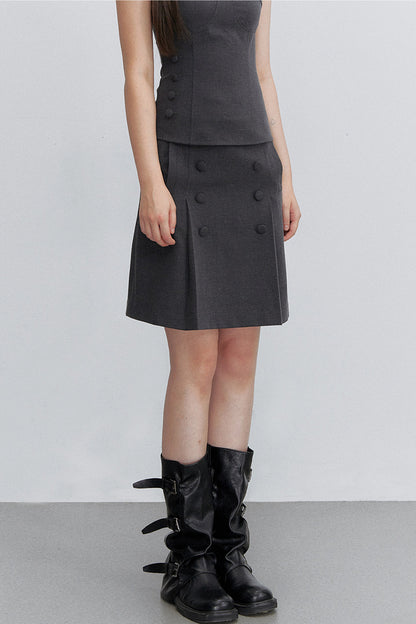 Pleated Double-Breasted Skirt