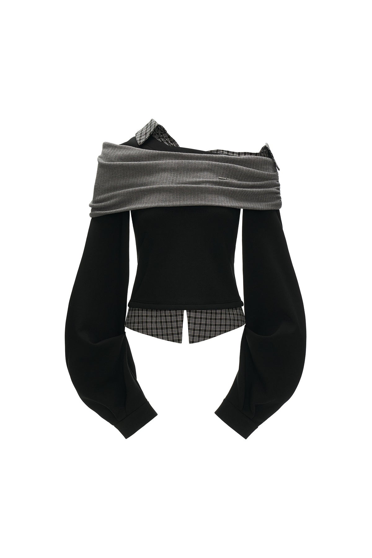 Plaid Patchwork Off-Shoulder Sweatshirt