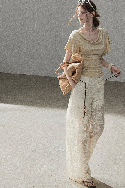 Translucent Lace Wide-Leg Pants
