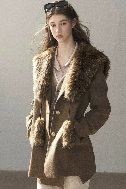 Faux Fox Fur Shawl With Collar