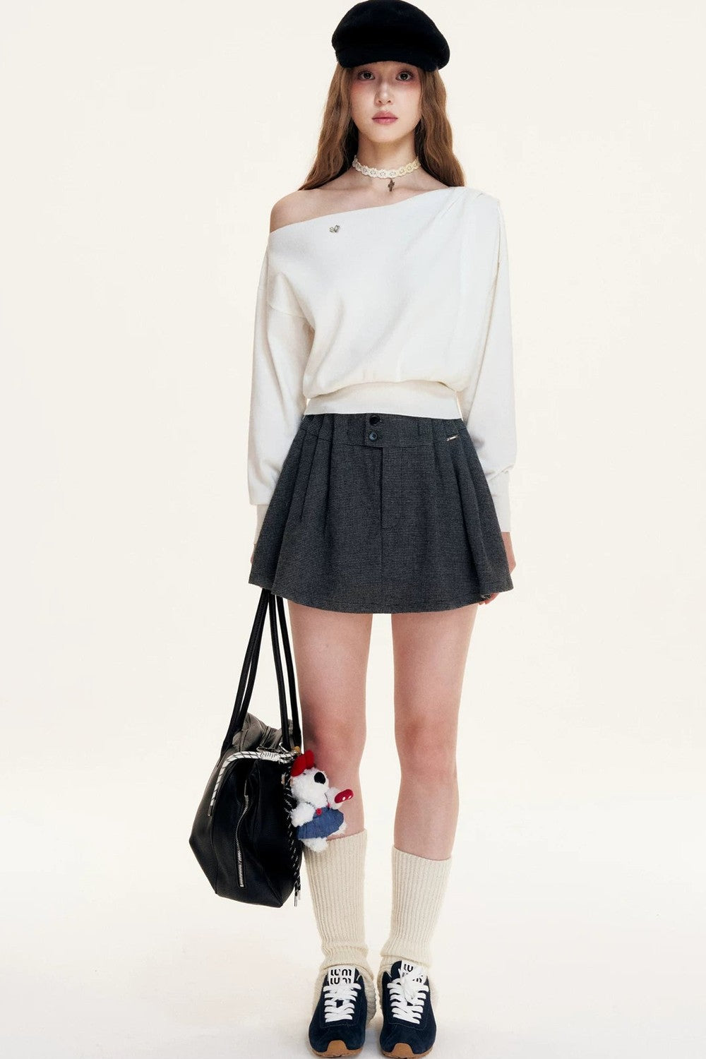 Pleated Woolen A-Line Skirt Set-Up